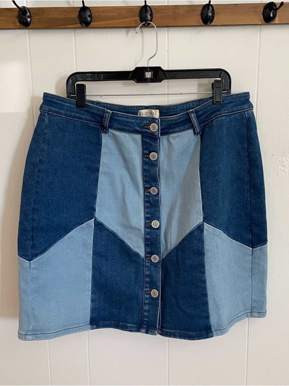 Eloquii Two-Tone Denim Patchwork Button-Front Skirt *see description*